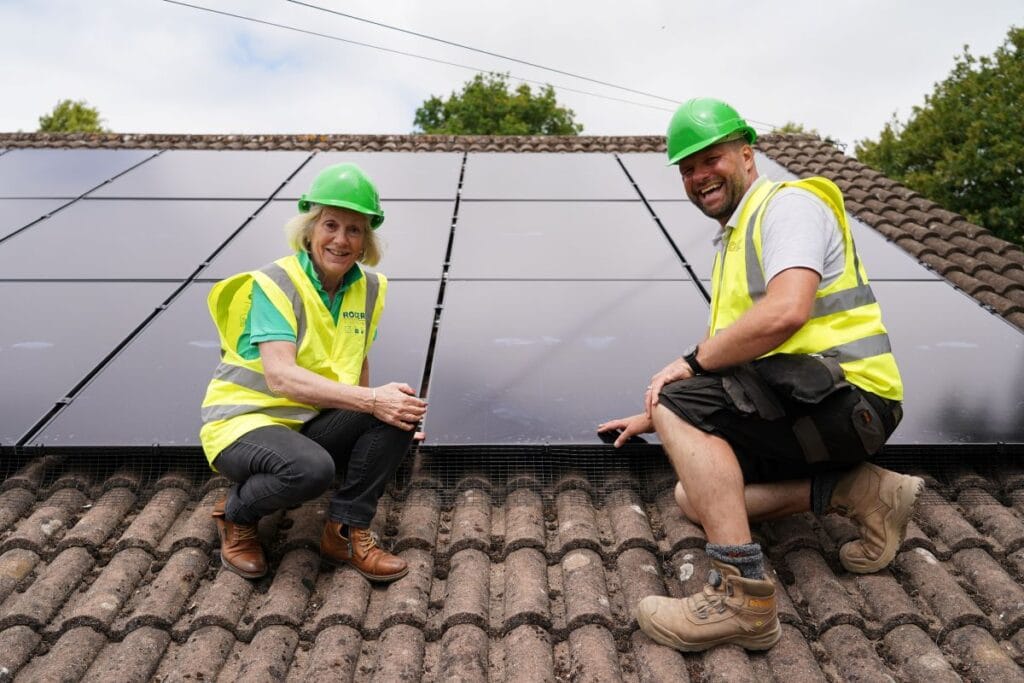 Tessa Munt (MP) and Mike Rogers (Sunlit Solar) at Croscombe Village Hall